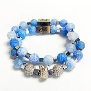 Blue Fire Agate King Bracelet Set